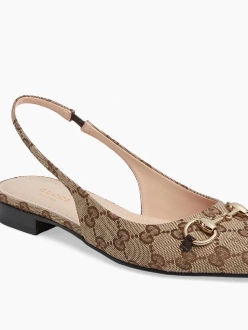 Gucci Beige Brown GG Canvas Pointed Toe Slingback Flats - Picture 2 of 8